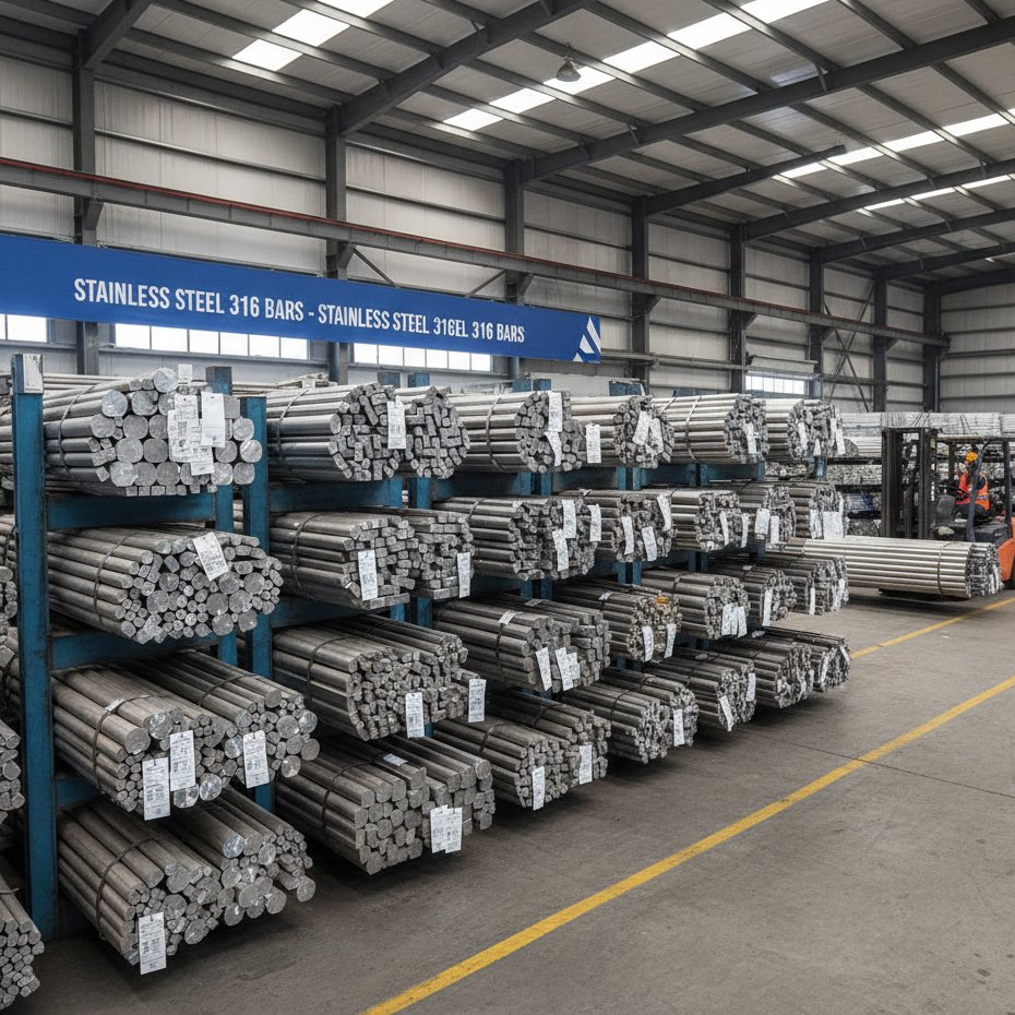 stainless steel 316 bars in the store area in the factory
